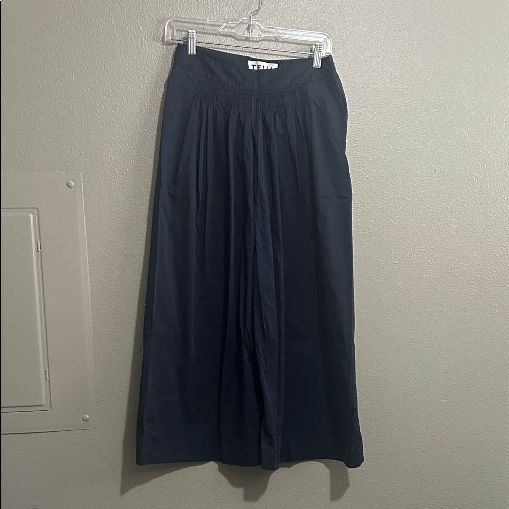 Teija Navy Smocked Wide Leg Cropped Capri 6